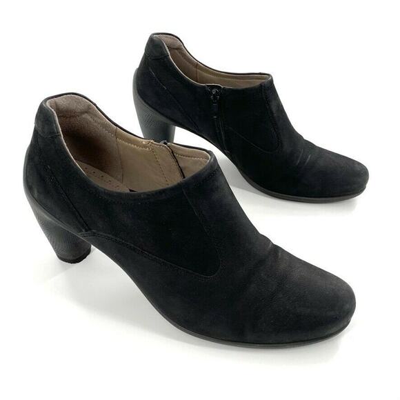 Ecco Comfort Nubuck Leather Heels Black Side Zip‎ 41/10 - Picture 1 of 10